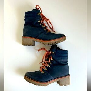 Stylish Women's Navy Boots with Orange Laces